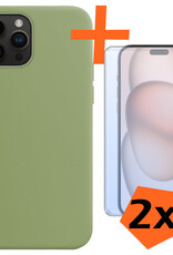 Nomfy Hoesje Geschikt voor iPhone 15 Pro Max Hoesje Siliconen Cover Case Met 2x Screenprotector - Hoes Geschikt voor iPhone 15 Pro Max Hoes Back Case - Groen
