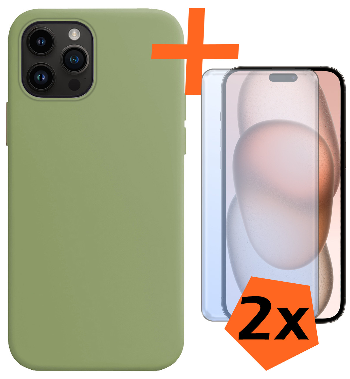 Nomfy Hoesje Geschikt voor iPhone 15 Pro Max Hoesje Siliconen Cover Case Met 2x Screenprotector - Hoes Geschikt voor iPhone 15 Pro Max Hoes Back Case - Groen