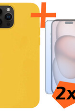 Nomfy Hoesje Geschikt voor iPhone 15 Pro Max Hoesje Siliconen Cover Case Met 2x Screenprotector - Hoes Geschikt voor iPhone 15 Pro Max Hoes Back Case - Geel