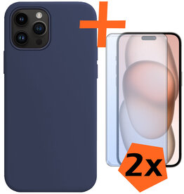 Nomfy Nomfy iPhone 15 Pro Max Hoesje Siliconen Met 2x Screenprotector - Donkerblauw