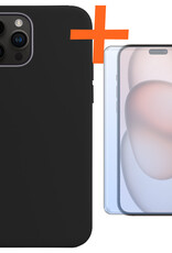 Nomfy Hoesje Geschikt voor iPhone 15 Pro Max Hoesje Siliconen Cover Case Met Screenprotector - Hoes Geschikt voor iPhone 15 Pro Max Hoes Back Case - Zwart