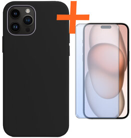 Nomfy Nomfy iPhone 15 Pro Max Hoesje Siliconen Met Screenprotector - Zwart
