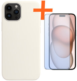 Nomfy Nomfy iPhone 15 Pro Max Hoesje Siliconen Met Screenprotector - Wit