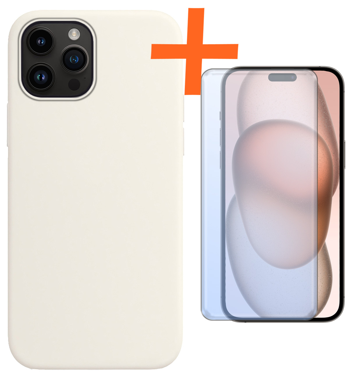 Nomfy Hoesje Geschikt voor iPhone 15 Pro Max Hoesje Siliconen Cover Case Met Screenprotector - Hoes Geschikt voor iPhone 15 Pro Max Hoes Back Case - Wit