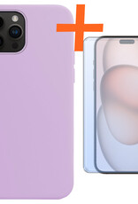 Nomfy Hoesje Geschikt voor iPhone 15 Pro Max Hoesje Siliconen Cover Case Met Screenprotector - Hoes Geschikt voor iPhone 15 Pro Max Hoes Back Case - Lila