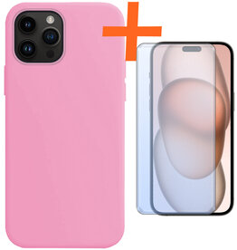 Nomfy Nomfy iPhone 15 Pro Max Hoesje Siliconen Met Screenprotector - Lichtroze