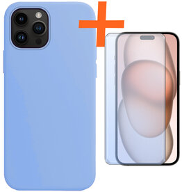 Nomfy Nomfy iPhone 15 Pro Max Hoesje Siliconen Met Screenprotector - Lichtblauw