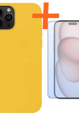 Nomfy Hoesje Geschikt voor iPhone 15 Pro Max Hoesje Siliconen Cover Case Met Screenprotector - Hoes Geschikt voor iPhone 15 Pro Max Hoes Back Case - Geel