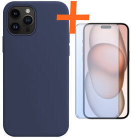 Nomfy Nomfy iPhone 15 Pro Max Hoesje Siliconen Met Screenprotector - Donkerblauw