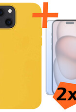 Nomfy Hoesje Geschikt voor iPhone 15 Hoesje Siliconen Cover Case Met 2x Screenprotector - Hoes Geschikt voor iPhone 15 Hoes Back Case - Geel