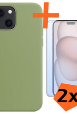 Nomfy Hoesje Geschikt voor iPhone 15 Hoesje Siliconen Cover Case Met 2x Screenprotector - Hoes Geschikt voor iPhone 15 Hoes Back Case - Groen