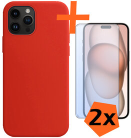 Nomfy Nomfy iPhone 15 Pro Hoesje Siliconen Met 2x Screenprotector - Rood