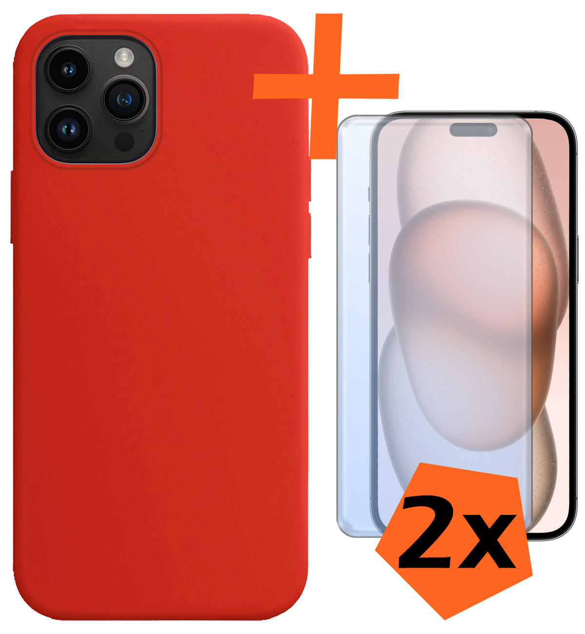 Nomfy Hoesje Geschikt voor iPhone 15 Pro Hoesje Siliconen Cover Case Met 2x Screenprotector - Hoes Geschikt voor iPhone 15 Pro Hoes Back Case - Rood