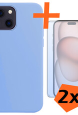 Nomfy Hoesje Geschikt voor iPhone 15 Hoesje Siliconen Cover Case Met 2x Screenprotector - Hoes Geschikt voor iPhone 15 Hoes Back Case - Lichtblauw