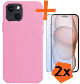 Nomfy Nomfy iPhone 15 Hoesje Siliconen Met 2x Screenprotector - Lichtroze