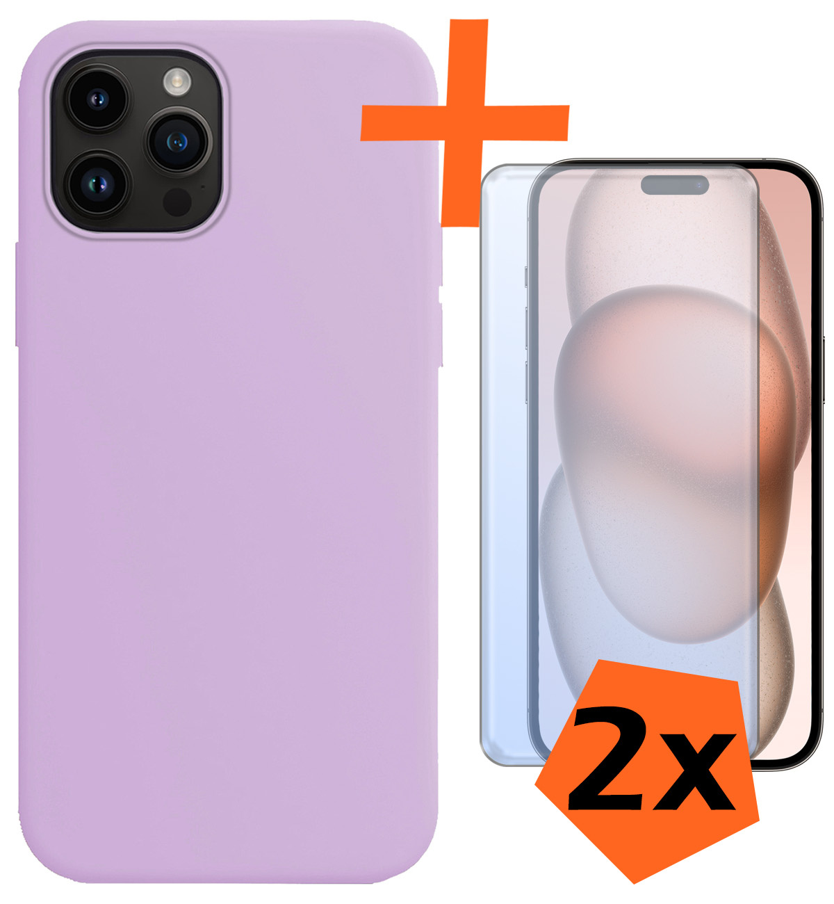 Nomfy Hoesje Geschikt voor iPhone 15 Pro Hoesje Siliconen Cover Case Met 2x Screenprotector - Hoes Geschikt voor iPhone 15 Pro Hoes Back Case - Lila