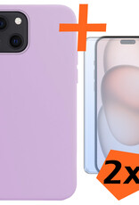 Nomfy Hoesje Geschikt voor iPhone 15 Hoesje Siliconen Cover Case Met 2x Screenprotector - Hoes Geschikt voor iPhone 15 Hoes Back Case - Lila