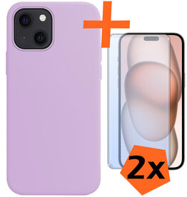 Nomfy Nomfy iPhone 15 Hoesje Siliconen Met 2x Screenprotector - Lila