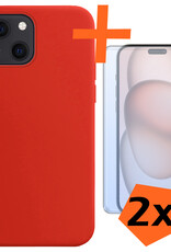 Nomfy Hoesje Geschikt voor iPhone 15 Hoesje Siliconen Cover Case Met 2x Screenprotector - Hoes Geschikt voor iPhone 15 Hoes Back Case - Rood