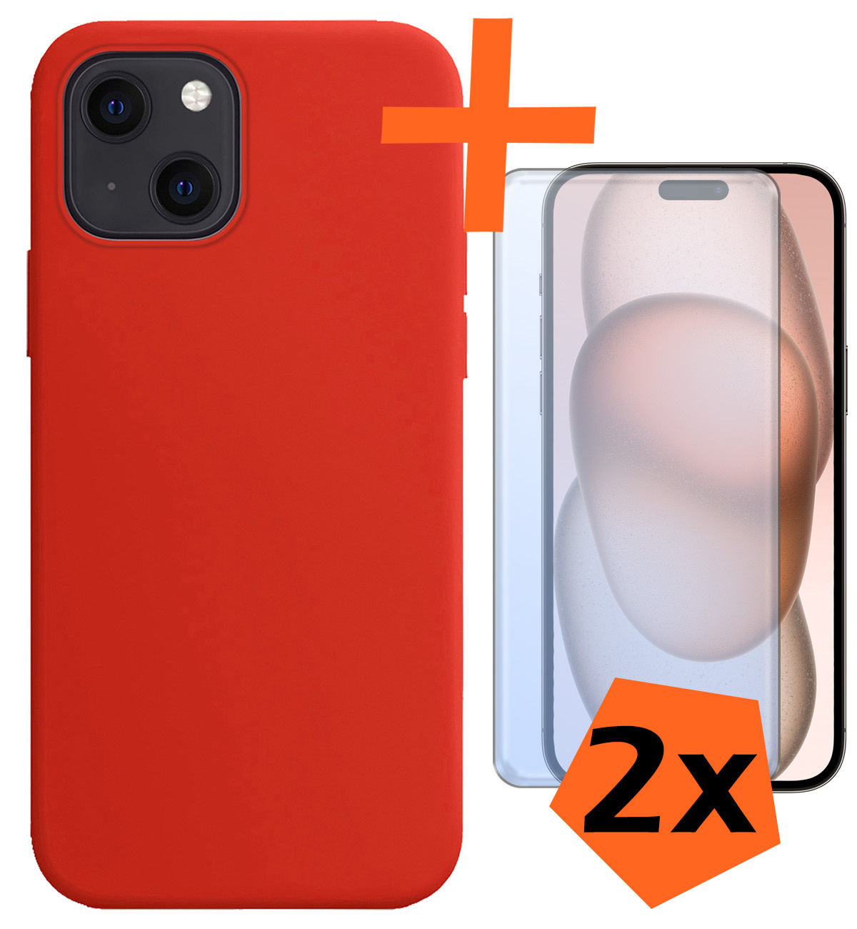 Nomfy Hoesje Geschikt voor iPhone 15 Hoesje Siliconen Cover Case Met 2x Screenprotector - Hoes Geschikt voor iPhone 15 Hoes Back Case - Rood