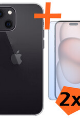 Nomfy Hoesje Geschikt voor iPhone 15 Hoesje Siliconen Cover Case Met 2x Screenprotector - Hoes Geschikt voor iPhone 15 Hoes Back Case - Transparant