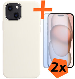 Nomfy Nomfy iPhone 15 Hoesje Siliconen Met 2x Screenprotector - Wit