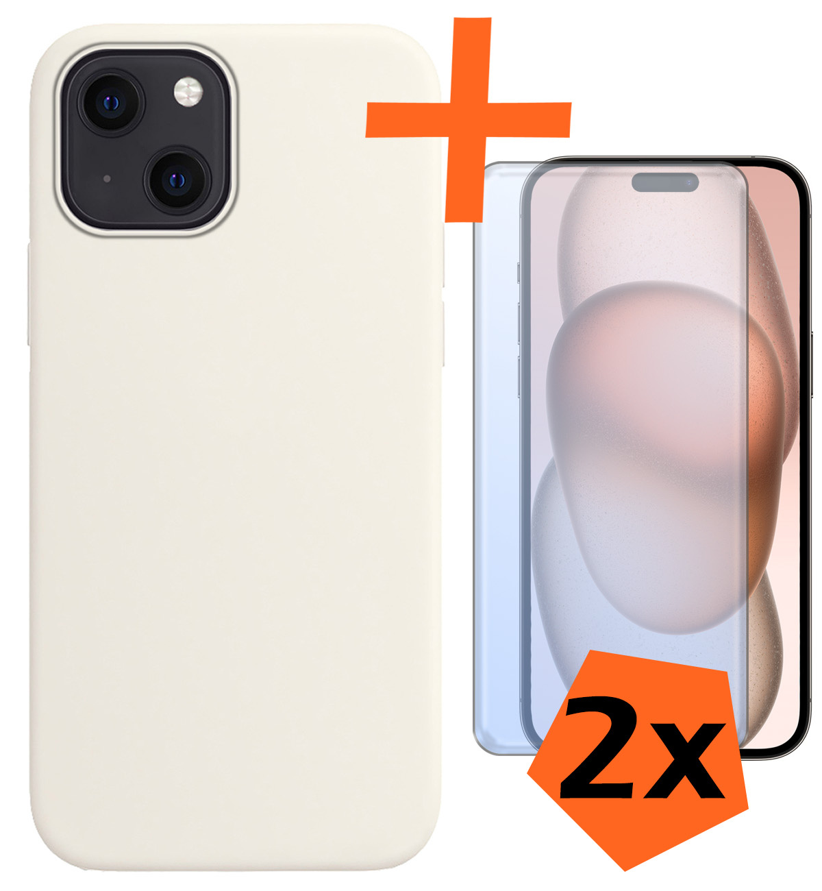 Nomfy Hoesje Geschikt voor iPhone 15 Hoesje Siliconen Cover Case Met 2x Screenprotector - Hoes Geschikt voor iPhone 15 Hoes Back Case - Wit