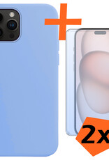 Nomfy Hoesje Geschikt voor iPhone 15 Pro Hoesje Siliconen Cover Case Met 2x Screenprotector - Hoes Geschikt voor iPhone 15 Pro Hoes Back Case - Lichtblauw