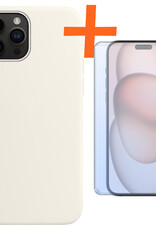 Nomfy Hoesje Geschikt voor iPhone 15 Pro Hoesje Siliconen Cover Case Met Screenprotector - Hoes Geschikt voor iPhone 15 Pro Hoes Back Case - Wit