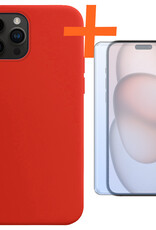 Nomfy Hoesje Geschikt voor iPhone 15 Pro Hoesje Siliconen Cover Case Met Screenprotector - Hoes Geschikt voor iPhone 15 Pro Hoes Back Case - Rood