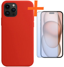 Nomfy Nomfy iPhone 15 Pro Hoesje Siliconen Met Screenprotector - Rood