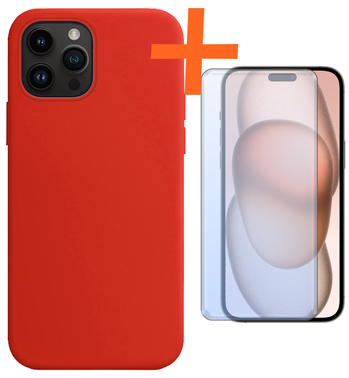 Nomfy Hoesje Geschikt voor iPhone 15 Pro Hoesje Siliconen Cover Case Met Screenprotector - Hoes Geschikt voor iPhone 15 Pro Hoes Back Case - Rood
