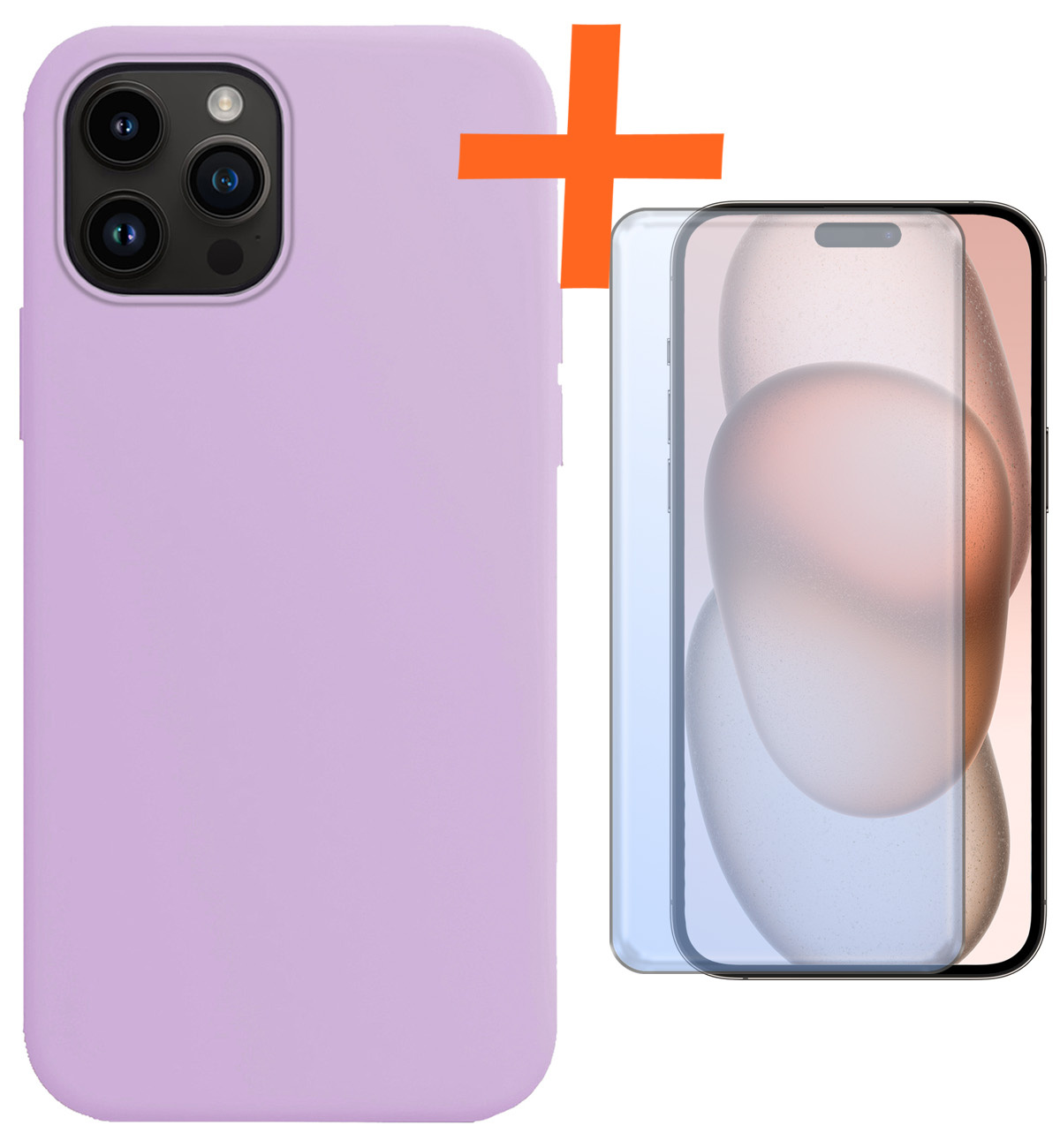 Nomfy Hoesje Geschikt voor iPhone 15 Pro Hoesje Siliconen Cover Case Met Screenprotector - Hoes Geschikt voor iPhone 15 Pro Hoes Back Case - Lila