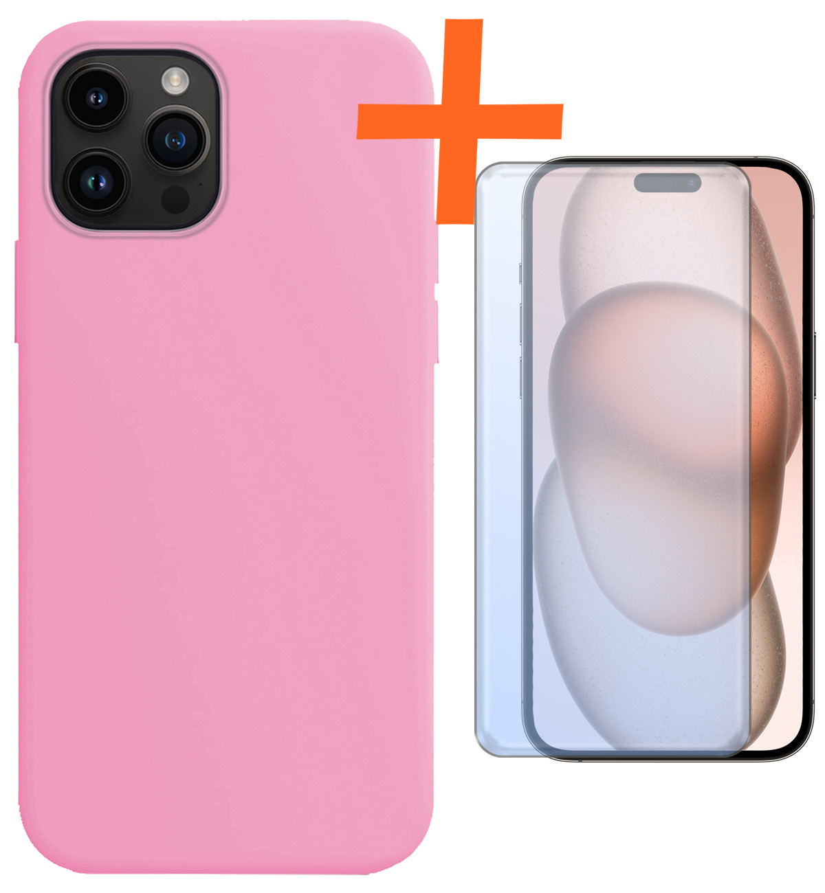 Nomfy Hoesje Geschikt voor iPhone 15 Pro Hoesje Siliconen Cover Case Met Screenprotector - Hoes Geschikt voor iPhone 15 Pro Hoes Back Case - Lichtroze