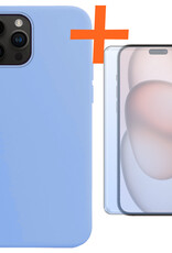 Nomfy Hoesje Geschikt voor iPhone 15 Pro Hoesje Siliconen Cover Case Met Screenprotector - Hoes Geschikt voor iPhone 15 Pro Hoes Back Case - Lichtblauw