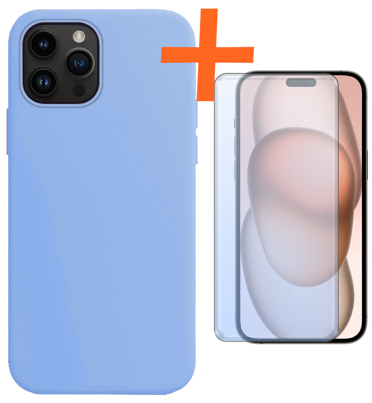 Nomfy Hoesje Geschikt voor iPhone 15 Pro Hoesje Siliconen Cover Case Met Screenprotector - Hoes Geschikt voor iPhone 15 Pro Hoes Back Case - Lichtblauw