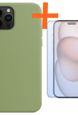 Nomfy Hoesje Geschikt voor iPhone 15 Pro Hoesje Siliconen Cover Case Met Screenprotector - Hoes Geschikt voor iPhone 15 Pro Hoes Back Case - Groen
