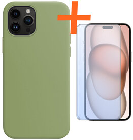 Nomfy Nomfy iPhone 15 Pro Hoesje Siliconen Met Screenprotector - Groen