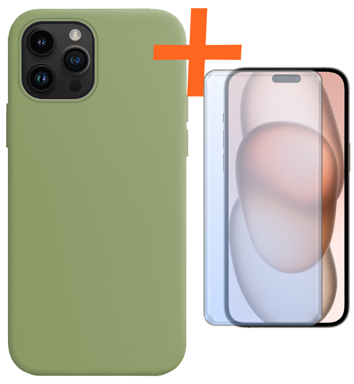 Nomfy Hoesje Geschikt voor iPhone 15 Pro Hoesje Siliconen Cover Case Met Screenprotector - Hoes Geschikt voor iPhone 15 Pro Hoes Back Case - Groen