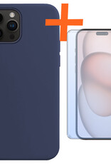 Nomfy Hoesje Geschikt voor iPhone 15 Pro Hoesje Siliconen Cover Case Met Screenprotector - Hoes Geschikt voor iPhone 15 Pro Hoes Back Case - Donkerblauw