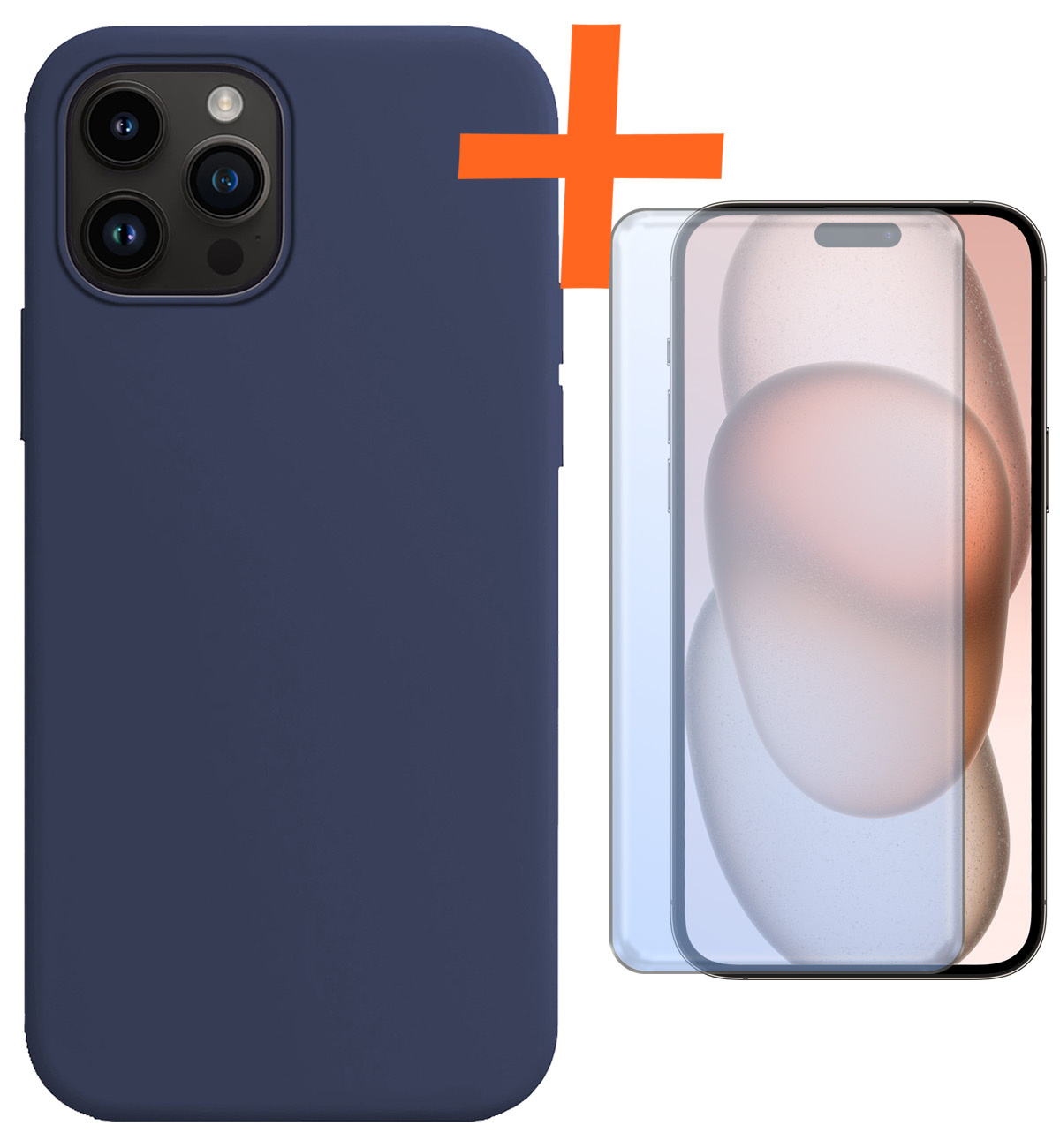 Nomfy Hoesje Geschikt voor iPhone 15 Pro Hoesje Siliconen Cover Case Met Screenprotector - Hoes Geschikt voor iPhone 15 Pro Hoes Back Case - Donkerblauw