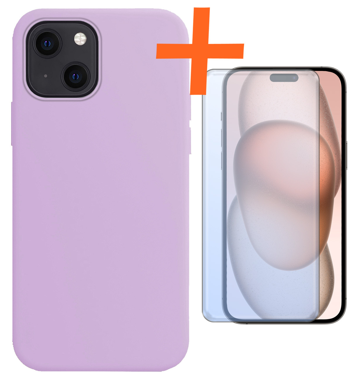 Nomfy Hoesje Geschikt voor iPhone 15 Plus Hoesje Siliconen Cover Case Met Screenprotector - Hoes Geschikt voor iPhone 15 Plus Hoes Back Case - Lila