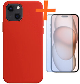 Nomfy Nomfy iPhone 15 Plus Hoesje Siliconen Met Screenprotector - Rood