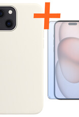 Nomfy Hoesje Geschikt voor iPhone 15 Plus Hoesje Siliconen Cover Case Met Screenprotector - Hoes Geschikt voor iPhone 15 Plus Hoes Back Case - Wit