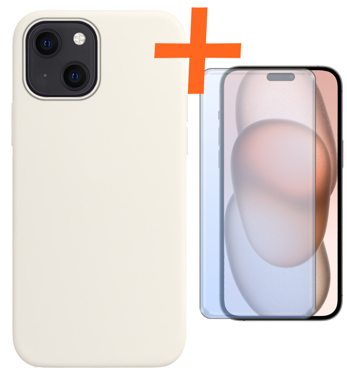 Nomfy Hoesje Geschikt voor iPhone 15 Plus Hoesje Siliconen Cover Case Met Screenprotector - Hoes Geschikt voor iPhone 15 Plus Hoes Back Case - Wit
