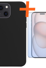 Nomfy Hoesje Geschikt voor iPhone 15 Plus Hoesje Siliconen Cover Case Met Screenprotector - Hoes Geschikt voor iPhone 15 Plus Hoes Back Case - Zwart