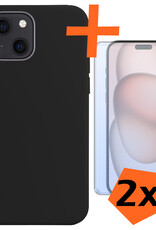 Nomfy Hoesje Geschikt voor iPhone 15 Plus Hoesje Siliconen Cover Case Met 2x Screenprotector - Hoes Geschikt voor iPhone 15 Plus Hoes Back Case - Zwart