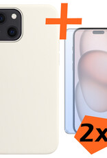 Nomfy Hoesje Geschikt voor iPhone 15 Plus Hoesje Siliconen Cover Case Met 2x Screenprotector - Hoes Geschikt voor iPhone 15 Plus Hoes Back Case - Wit
