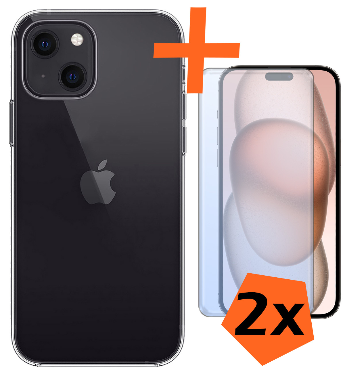 Nomfy Hoesje Geschikt voor iPhone 15 Plus Hoesje Siliconen Cover Case Met 2x Screenprotector - Hoes Geschikt voor iPhone 15 Plus Hoes Back Case - Transparant