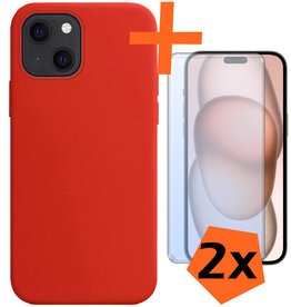 Nomfy Nomfy iPhone 15 Plus Hoesje Siliconen Met 2x Screenprotector - Rood